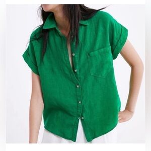 Zara Linen Button Down Shirt 
Kelly green